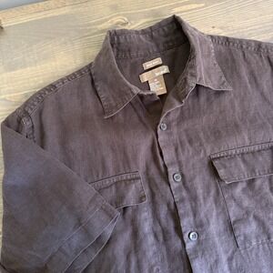 Bruno Men's Medium Brown 100%‎ Linen Short Sleeve Button Up Shirt Top